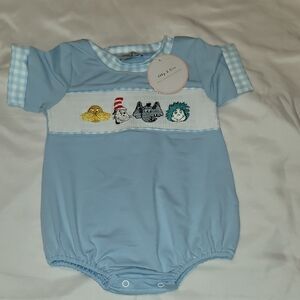 Blue Kids One Piece with Embroidered Characters